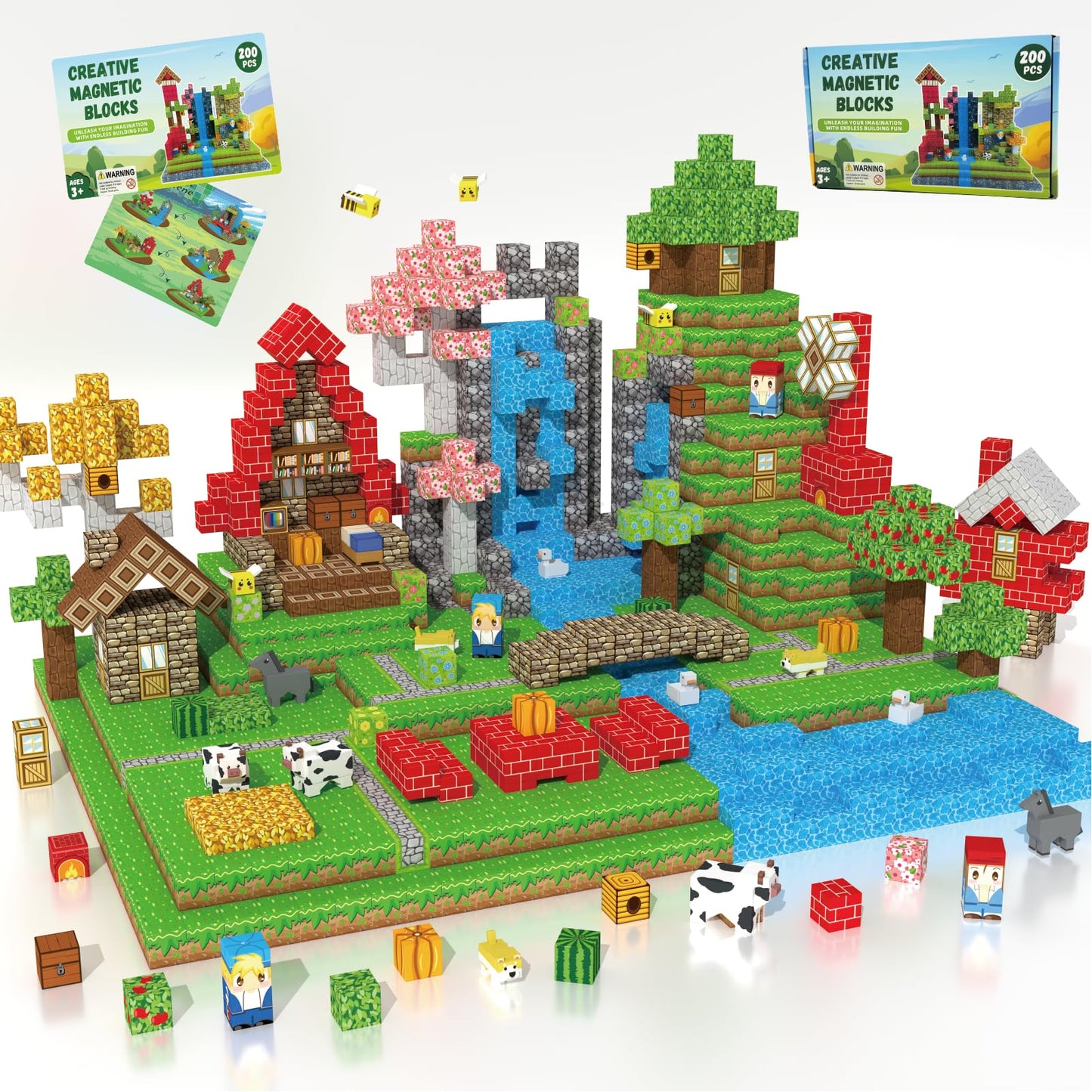 Oryvold 200 PCS Magnetic Blocks - Upgraded STEM Building Toys for Kids Featuring 5 Colorful Animal-Shaped Blocks, Magnetic Tiles for Kids 3+ Boys and Girls Christmas Birthday Gifts