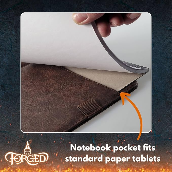 Forged Dice Co. Game-Folio PU Leather Portfolio Binder - Gaming Binder for DND Character Sheets with DND Spell Cards Organizer and Clear Front Pocket - Compatible with Dungeons and Dragons RPG Pewter