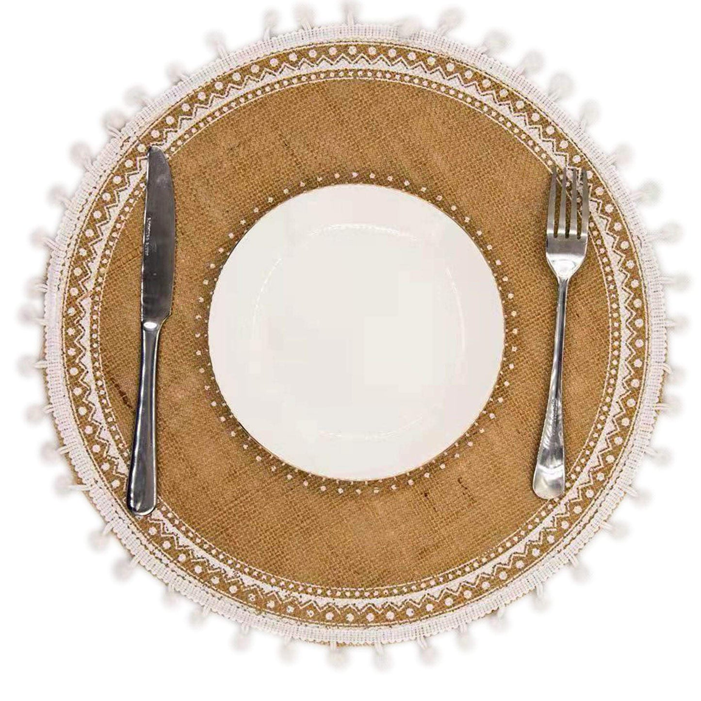CAPASIN Placemats, Dining Winter Modern Dinner Braided Beige and Fall Circle Placemats Boho Runner Kitchen Round Table Plate Mats Set of 4 (White Ball)