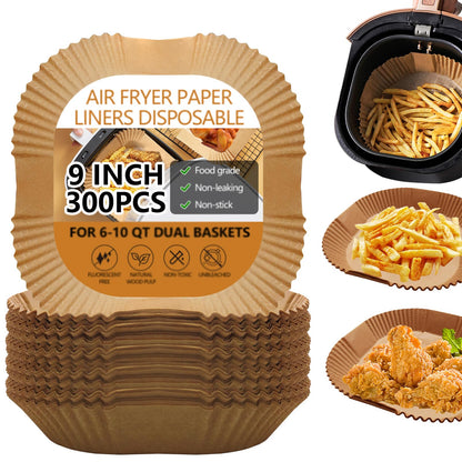 UBeesize 9-Inch Air Fryer Parchment Liners - 200 Pack, Square Non-Stick Disposable Paper Sheets for Microwave & Air Fryers, Unbleached Baking Sheets (8-Inch Base)