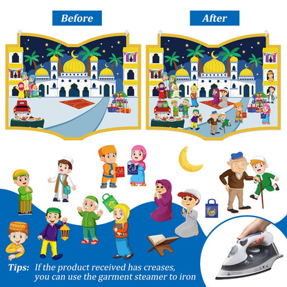 Cinrobiye DIY Ramadan Craft Kit – Eid Crafts & Activities, Reusable Felt Mosque, Moon & Stars Set for Classroom, Home, Islamic Holiday Decorations, Party Supplies