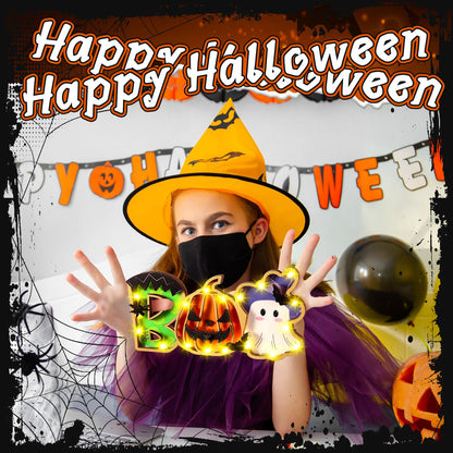 Burbell Lighted Halloween Table Decor Boo Sign Decorative Pumpkin Ghost Table Centerpiece Battery Operated Halloween Table Decor for Home Living Room Trick or Treat Halloween Decorations 5 x 10 Inches