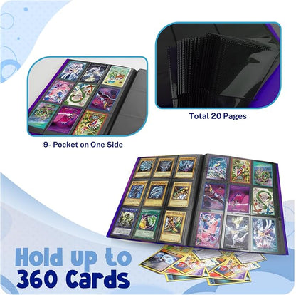 Card Binder, 9 Pocket Trading Card Album Folder,20 Pages, 360 Card Capacity Sports Card Binder, Premium Card Binders Compatible with MTG, TCG, Baseball Cards (Purple)
