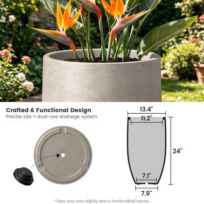 Kante 24" Tall Round Concrete Planter, 2 Pack Large Oval Plant Pots with Drainage Hole & Rubber Plug, Lightweight Weathered Concrete for Home Decor, Symmetrical Gift for Living Room Patio