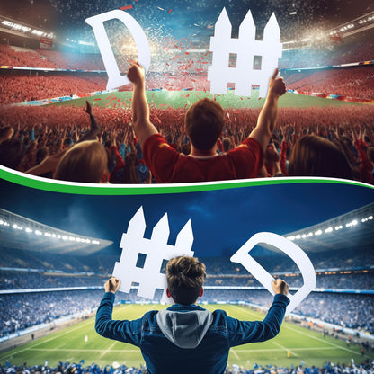 AmazingSpark 2 Pcs D Fence Cardboard Cutout Football Party Decorations Cheer Signs for Competition Defense Sport 24.3'' Cheerleading Accessory Football Basketball Game Day Photo Prop for Sport Party