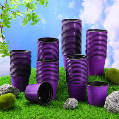 Havawish 150 Pcs 4 Inch Plastic Nursery Pots Seedling Starting Pots with Drainage Holes Thicken Flower Planters Seed Starting Indoor Outdoor for Seedling Cutting Transplanting(Purple)