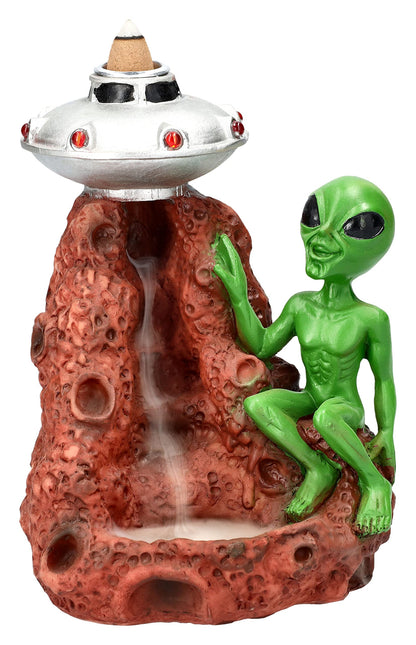Pacific Giftware Backflow Incense Burner Alien with UFO Backflow Waterfall Incense Holder Alien Figure