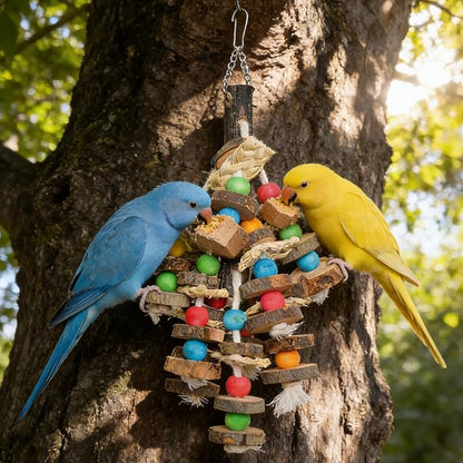 Bird Toys Chewing Toy Multicolored Wooden Blocks Parrot Cage Bite Toy for Budgerigar Cockatiel Macaws Small and Medium Birds