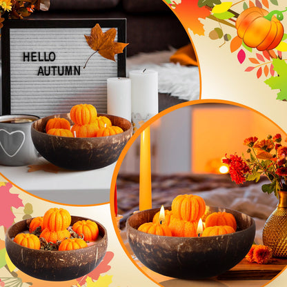 Conelist 2 Pcs Thanksgiving Scented Candle 5.9'' Fall Autumn Pumpkin Candle Decoration Spice Soy Wax Scented Coconut Bowl Tables Decor for Home Bedroom Bathroom Holiday Farmhouse Party Gift
