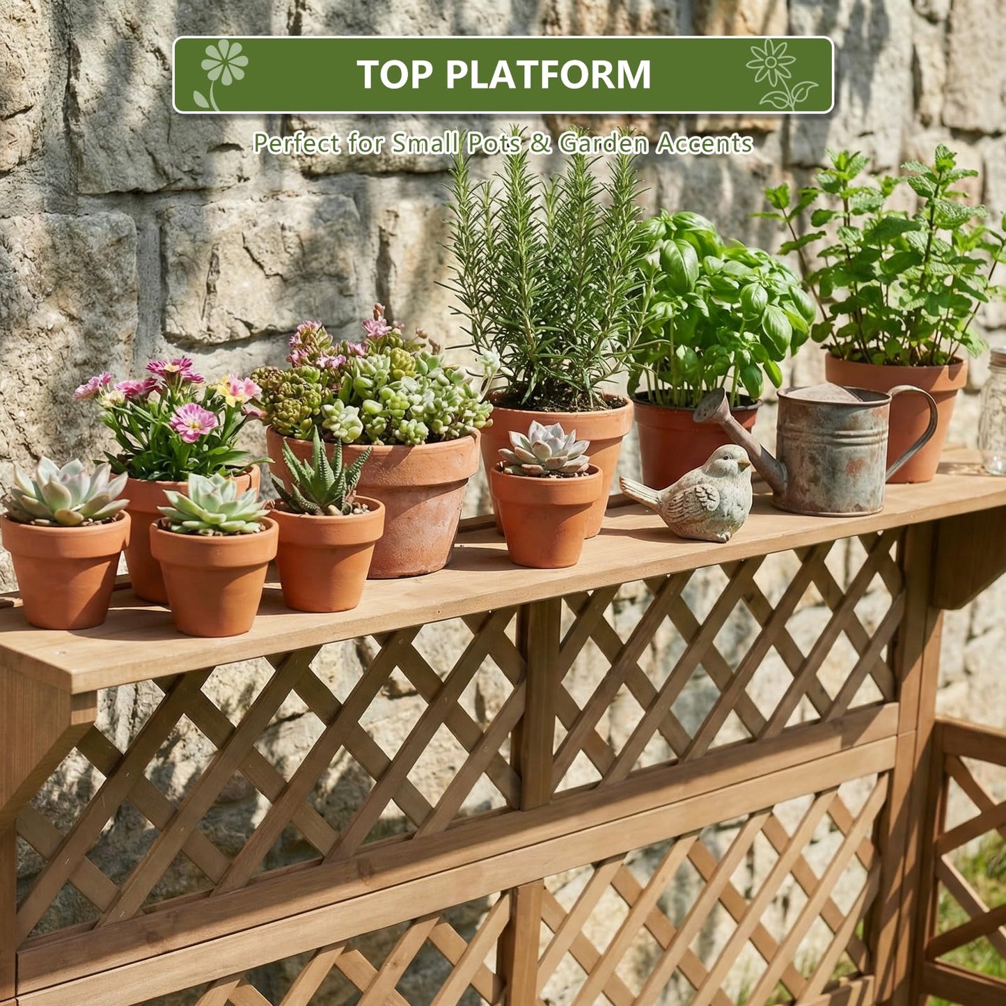 Raised Garden Bed with Trellis, 2-Tier Elevated Planter Box, Wooden Outdoor Planter for Vegetables Herbs Flowers, Lattice Back for Climbing Plants, Modern Minimal Design for Patio Balcony Backyard