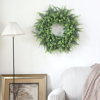 26'' Eucalyptus and Boston Ferns Wreath for Front Door - Large Artificial Greenery Outdoor Wreath for Porch,Window,Farmhouse,Home,Hanging Decor- Spring, Summer, All Seasons (Gray-Green)