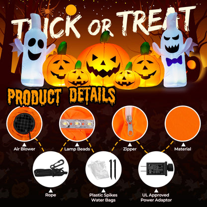 GIGALUMI 7.5FT Inflatable Halloween Decorations Pumpkin, Inflatable Pumpkin Decor Outdoor, Halloween Blow Up Pumpkins for Outside,Party,Garden(Cold White,7 Built-in LED Lights Set)