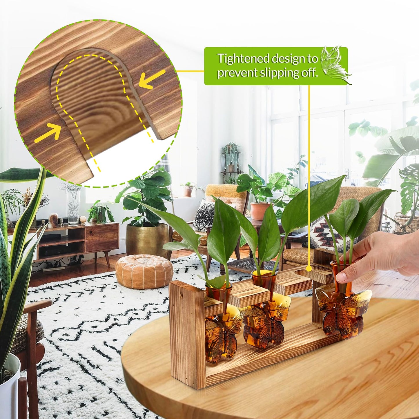 Glass Plant Propagation Station Butterfly Vases for Plants Birthday Gifts for Women Mom Office Home Decoration with Wooden Stand