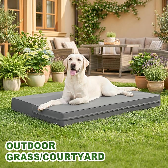 Vonabem Outdoor Waterproof Large Dog Bed Washable, Cooling Wipeable Leather Pet Bed with Removable Cover Reversible, Durable Foam Orthopedic Anti-Slip Dog Pads Wipeable 36"x27" Grey