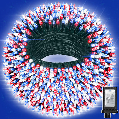 XIKENGSHQ 240FT 750LED Christmas String Lights, Waterproof, 12 Modes, Red Blue White, Green Wire, for Indoor/Outdoor Decor