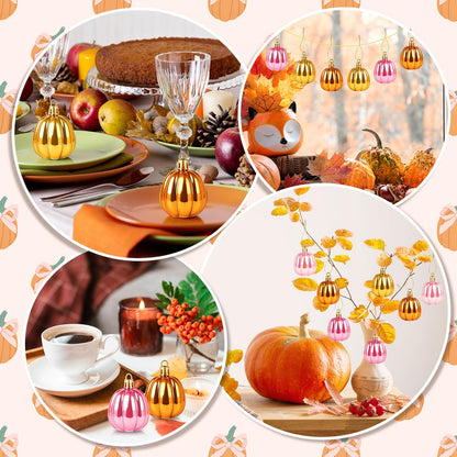 FYSUIMU 24Pcs Fall Pumpkin Hanging Ornaments Mini Pink Orange Pumpkin Hanging Ball Decorations for Thanksgiving Harvest Autumn Farmhouse Tree Decor Party Supplies