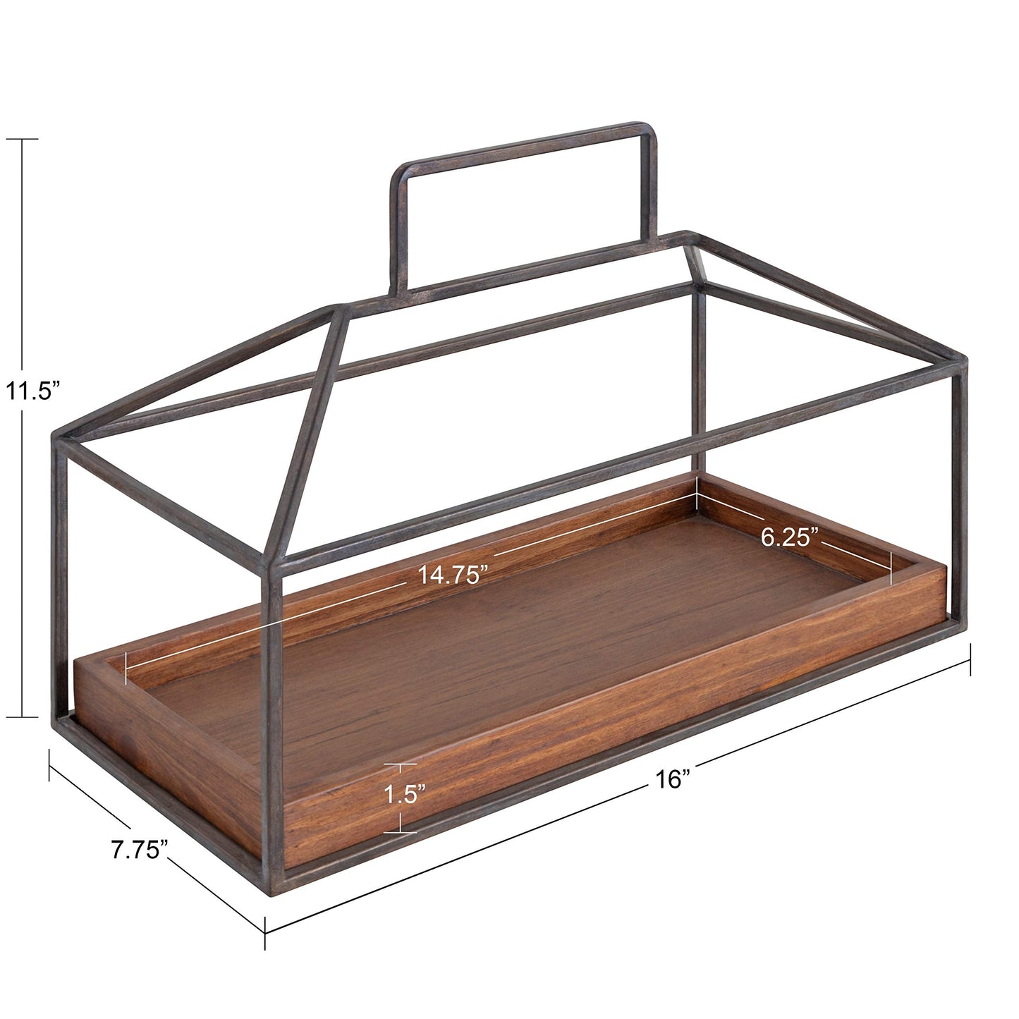 Kate and Laurel Huxley Farmhouse Wood and Metal Tabletop Planter, 16 x 6 x 11.5, Caramel Brown Wood and Iron, Chic Rustic Planter