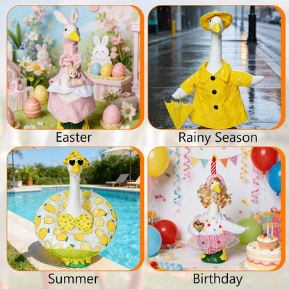 8 Set Holiday Porch Goose Outfits All Seasons Holiday Bundle St. Patrick Easter Summer Hawaiian 4th of July Halloween Christmas Birthday Raincoat Concrete Porch Goose Clothes for Patio Yard Lawn Decor