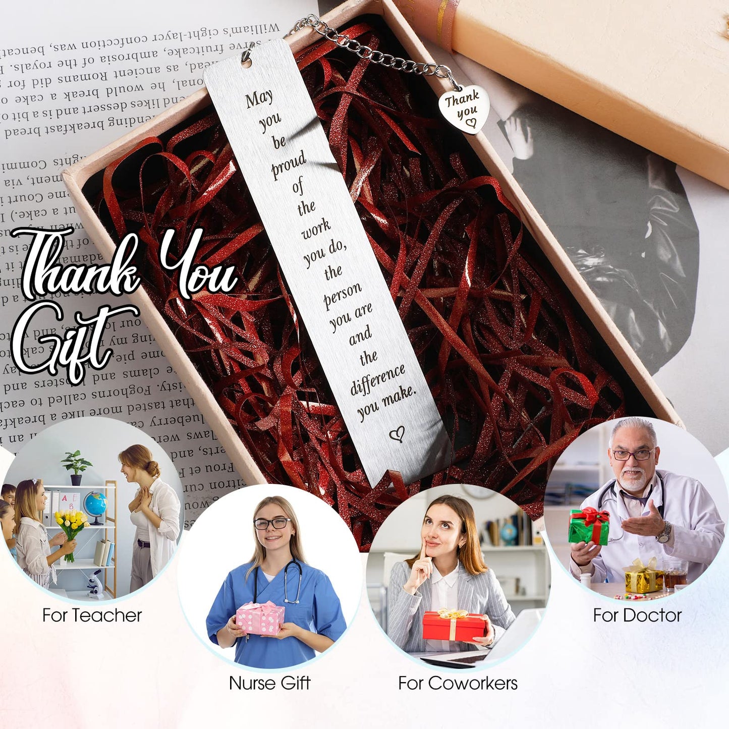 Ferraycle 8 Pcs Metal Bookmark Bulk Teacher Appreciation Gifts Never Forget The Difference You Make Bookmark for Friends Teacher Classmate Book Lovers Valentine's Day Gifts