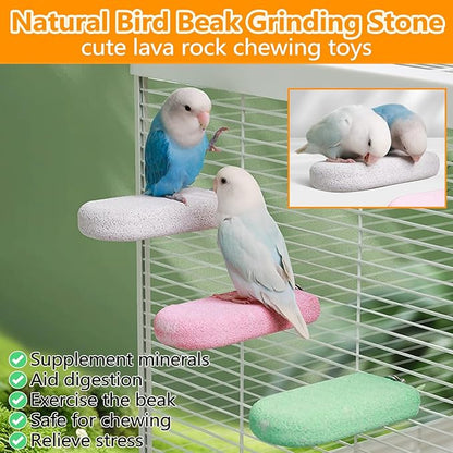 4 PCS Bird Beak Grinding Stone,Bird Perch Stands,Parrot Calcium Perch Platform,Parakeet Pumice Lava Beak Grinding Block Claws Trimmer Climbing Chewing Toys for Budgie Cockatiel Conure Lovebird