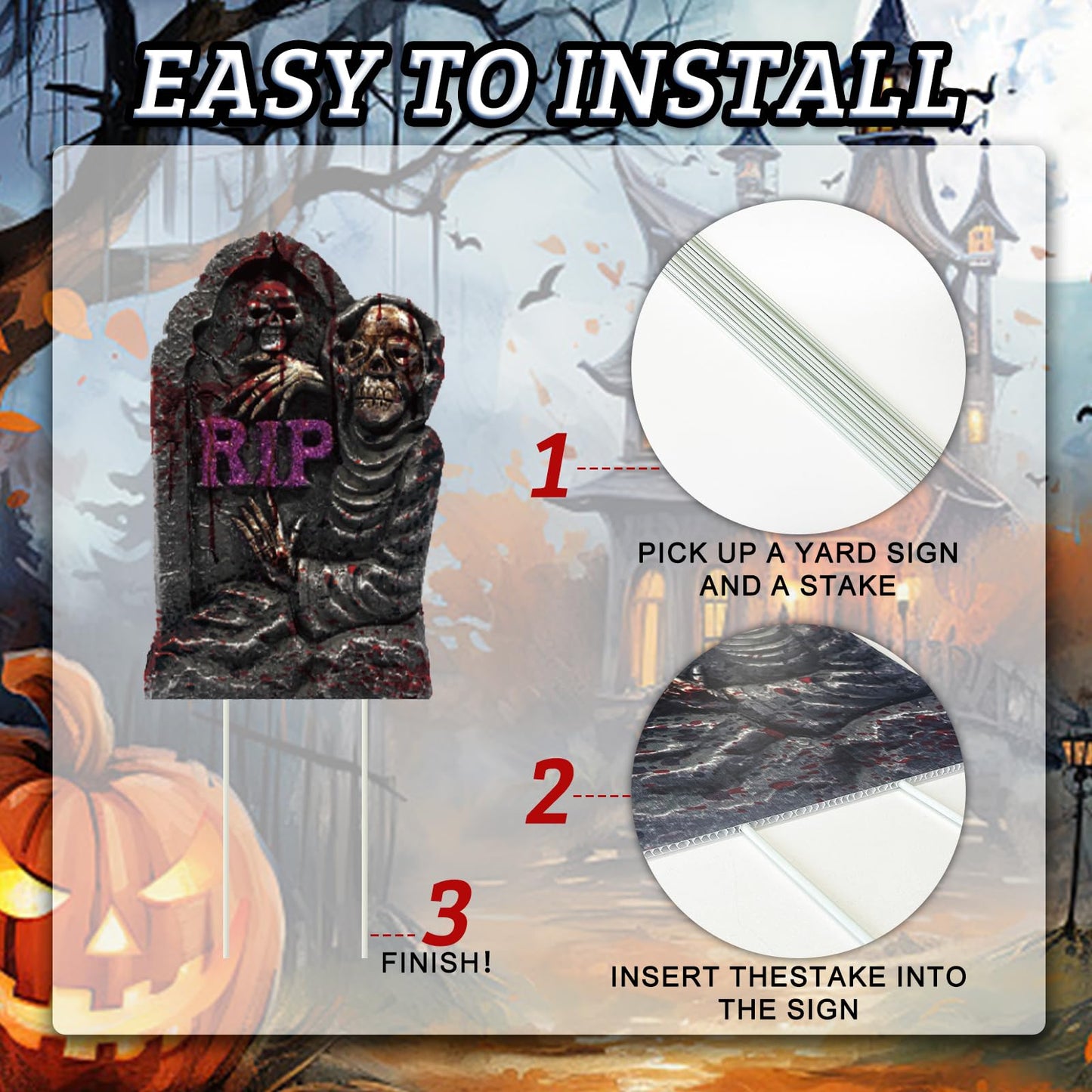 EggSun 10 Styles Halloween Large Tombstone Gravestones Yard Stakes Decorations 17IN Headstone Outside Signs with Stakes for Halloween Scary Spooky Patio Lawn Yard Garden Cemetery Outdoor Decors