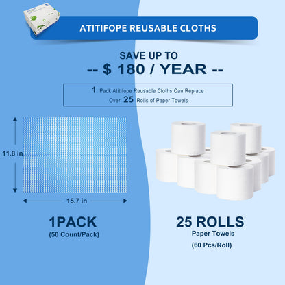 Atitifope Reusable Cleaning Cloths,50 Count,Thickened Heavy Duty Wipes for Kitchen,Bathroom,Car-Multi-Purpose Cleaning Towels