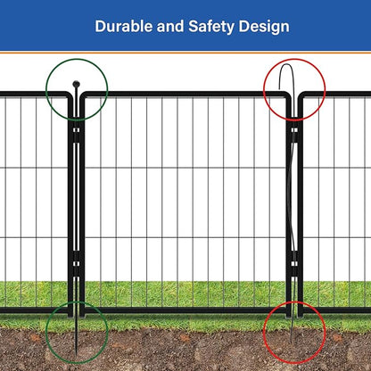 Dog Playpen 24 inch 4 Panels for Indoor & Outdoor Use – Heavy-Duty Metal Pet Fence with Ground Stakes, Rounded Ball Tops for Safety, Stable & Foldable Design, Easy to Assemble