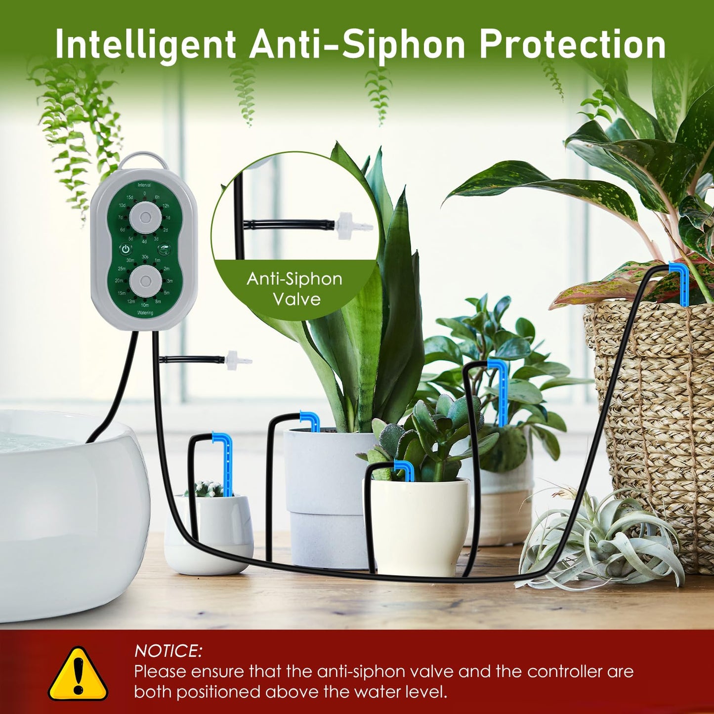 WIOR Automatic Plant Waterer Drip Irrigation System Kit for 15 Potted Plants, Indoor Self Watering System Plant Watering Devices with Programmable Water Timer for Garden Balcony Greenhouse Vacation