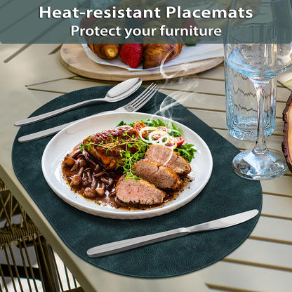 ADRIMER Placemats, Heat Resistant Oval Placemats Set of 12 Washable 12 x 17 Inch, Waterproof Table Mats, Wipeable Pu Place Mats for Kitchen, Dining Room, Dark Blue
