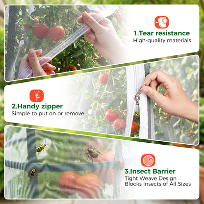 3Pcs Garden Bird Netting Plant Cover for Tomato Cage, 67" x 17.7" Insect Bird Barrier Tomato Cage Net with Zipper, Tomato Trellis Plant Netting Cover for Square Tomatoes Cages Plants Garden Protection