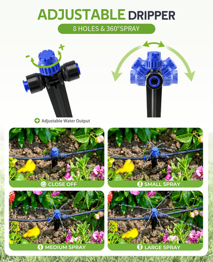 HIRALIY 220FT Garden Watering System, Drip Irrigation Kits for Plants, New Quick Connector, Blank Distribution Tubing, Saving Water Automatic Irrigation Equipment for Patio Lawn