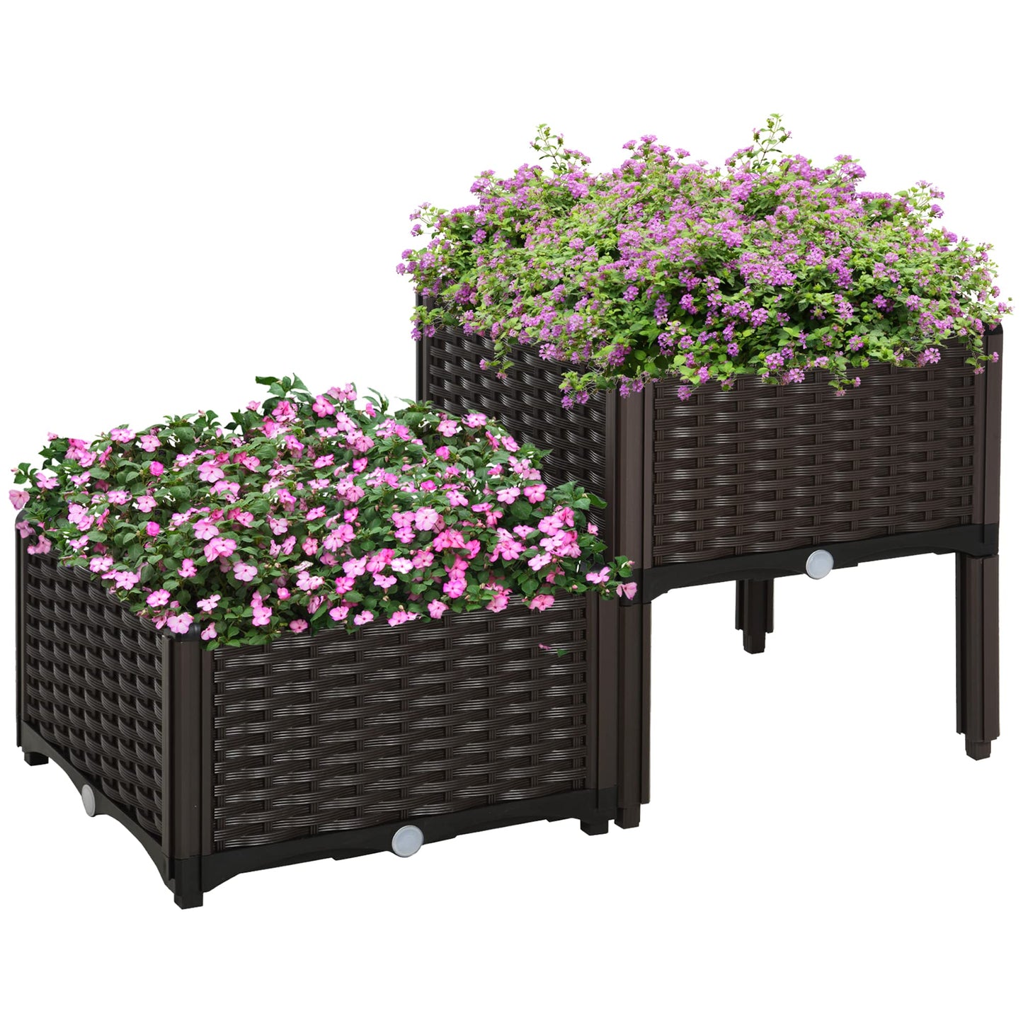 Outsunny 2 Piece Raised Garden Bed with Legs, Planter Box Raised Bed to Grow Flowers, Herbs & Vegetables, Brown