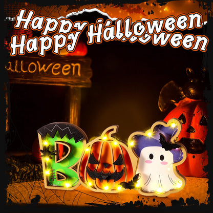 Burbell Lighted Halloween Table Decor Boo Sign Decorative Pumpkin Ghost Table Centerpiece Battery Operated Halloween Table Decor for Home Living Room Trick or Treat Halloween Decorations 5 x 10 Inches