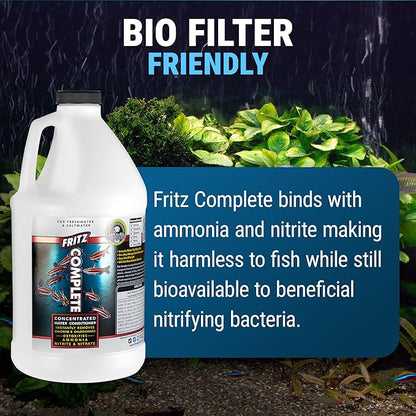 Fritz Complete – Concentrated Water Conditioner/Tap Water Dechlorinator, Instantly Detoxifies Chlorine, Chloramines, Heavy Metals, Ammonia, Nitrite/Nitrates, for Fresh and Saltwater (64 oz)