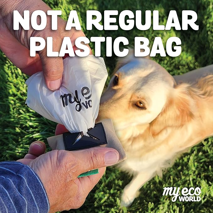 MyEcoWorld® Compostable Pet Poop Bags - Made with Corn and Other Certified Compostable Materials - 60 Bags - 4 Roll - Extra Strong - Leak Proof - Unscented - Easy to Open