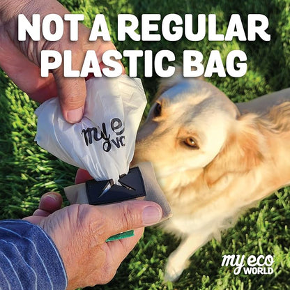 MyEcoWorld® Compostable Pet Poop Bags - Made with Corn and Other Certified Compostable Materials - 360 Bags - 24 Roll - Extra Strong - Leak Proof - Unscented - Easy to Open