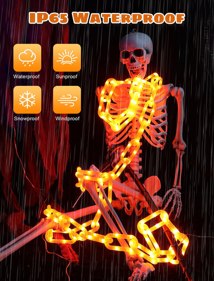 BEEWIN Halloween Decorations Chain Lights,10.4 Ft 175 LED Plastic Chain String Lights Battery Operated and USB,8 Lighting Modes Orange Light with Timer for Halloween Skeleton Dog Party Spooky Outdoor
