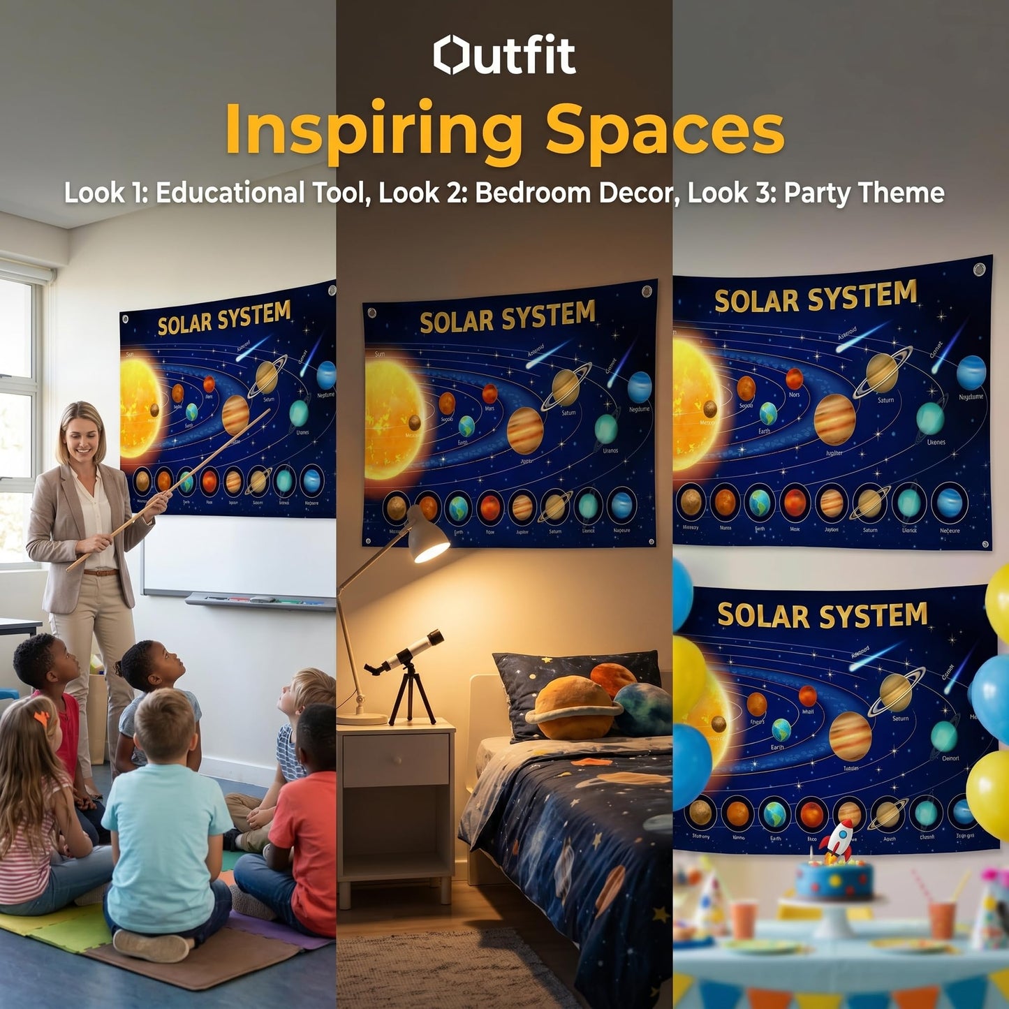 CVDGUFY Space Poster – Solar System Planets Educational Wall Tapestry for Classroom, Kids Room, and Party Decorations – High-Definition Printing, Durable Polyester Fabric, 75x50cm