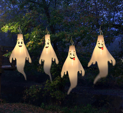Halloween Ghost Decorations Outdoor: with Timer, 2 Pcs Cute Hanging Ghost for Tree Porch Garden Yard, Waterproof LED Ghost Halloween Decor