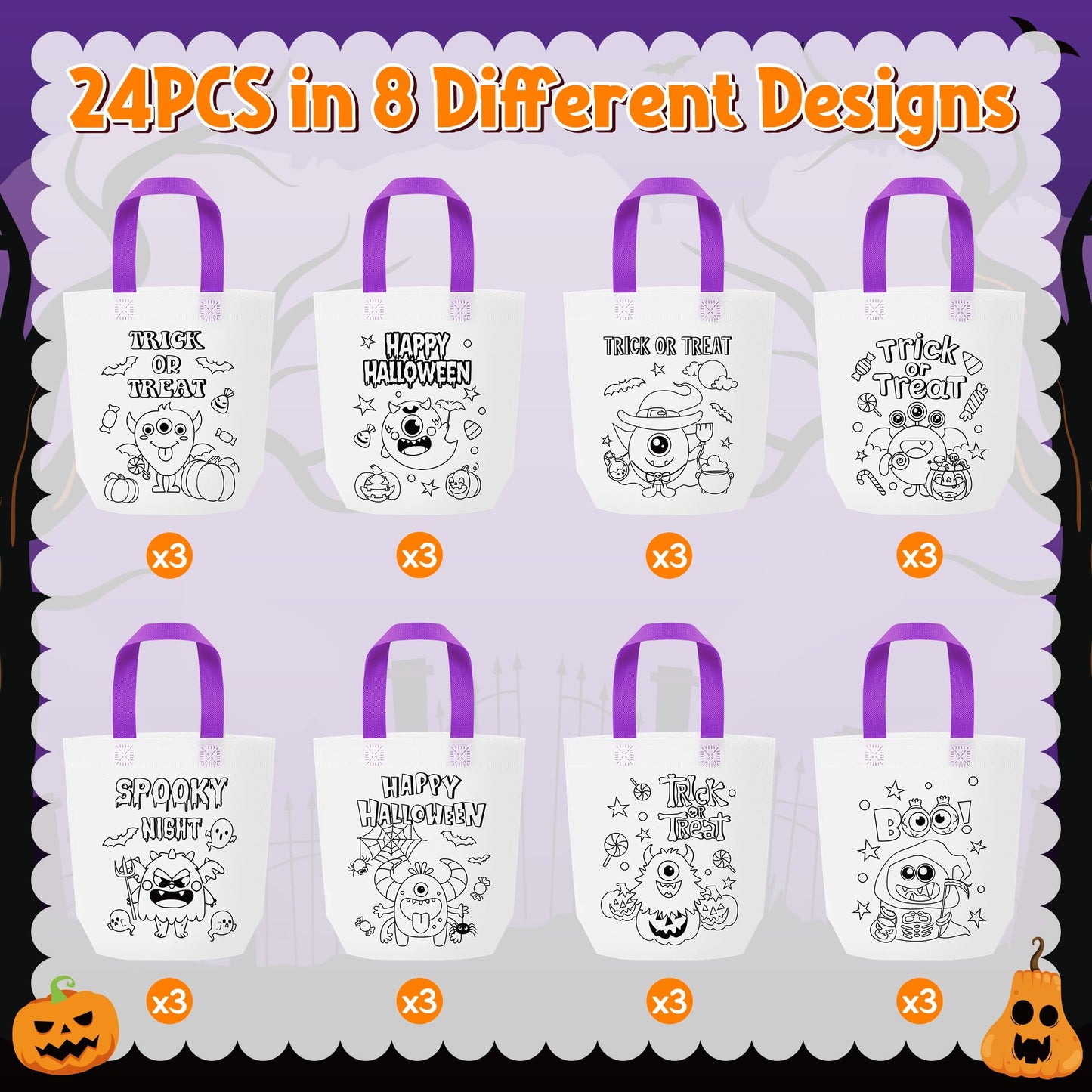 24Pcs Halloween Monster Coloring Goodies Bags for Kids DIY Party Supplies