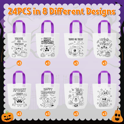 24Pcs Halloween Monster Coloring Goodies Bags for Kids DIY Party Supplies