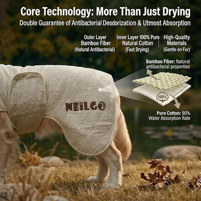 Fast Drying Double-Layer Dog Robe, 720g Heavyweight Dog Bathrobe, Super Absorbent Dog Towels for Drying Large Dogs, Bamboo Cotton Warm Dog Pajamas, Light Green