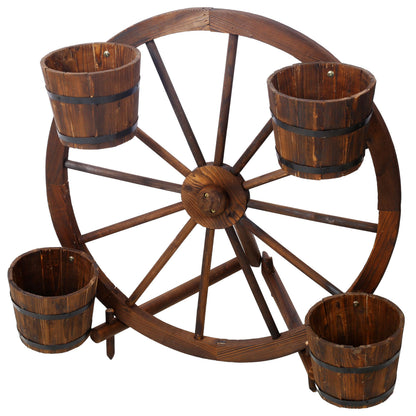 DRIFFY Wood Wagon Wheel Garden Planter - Wagon Wheel Barrel Planter Display for Indoor Decor Outdoor Patio Lawn Garden Backyard