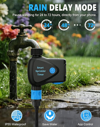 WiFi Water Timer for Garden Hose, No Hub Required, Sprinkler Controller with Built-in Flow Meter, App & Alexa Google Voice Control, IP65 Waterproof Wireless Irrigation for Lawn Greenhouse