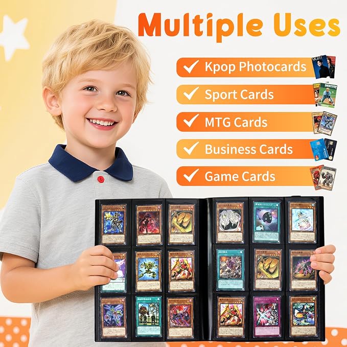 Trading Card Binder 9 Pocket, 360 Card Waterproof Folder with Side Loading Sleeves, Sturdy Card Collection Album for MTG, TCG, Game Cards & Sports Cards (1, Black)