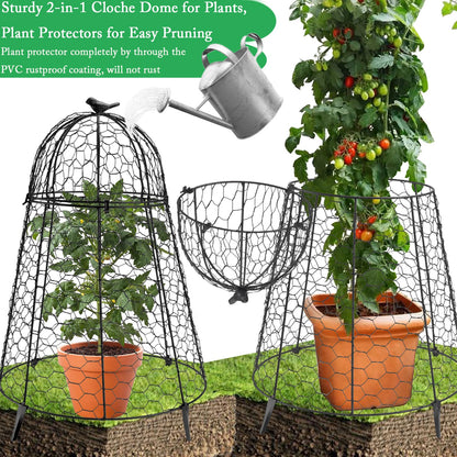 COATTOA Plant Protector Chicken Wire Cloche 4 PCS, Plant Protectors from Animals, 18.7×12 Inch Large Garden Cloches for Plants, Sturdy 2-in-1 Cloche Dome for Plants, Plant Protectors for Easy Pruning
