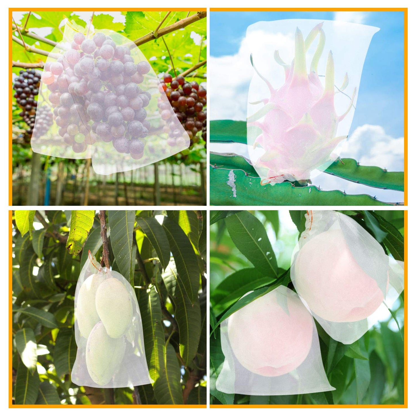 Kikhope 100Pcs Fruit Protection Bags, 6"x4" Garden Netting Bags with Drawstring, Fruit Netting Bags, Netting Barrier Bags for Protecting Fruits and Vegetables