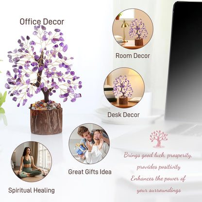 QINJIEJIE Amethyst Crystal Tree of Life Decor Healing Crystals Positive Energy Gemstones Money Tree Purple Decor Room Office Desk Accessories Spiritual Purple Gifts for Women