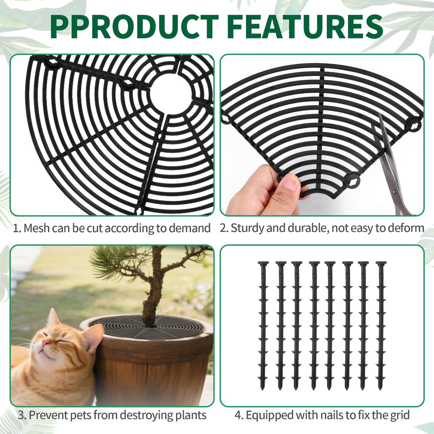 Qiuruoo 3 Pcs Plant Pot Cover, Plant Covers from Animals, Cuttable 11.8 Inch Soil Protectors, Keeps Cats, Animals Out, for Indoors Outdoors(Black)