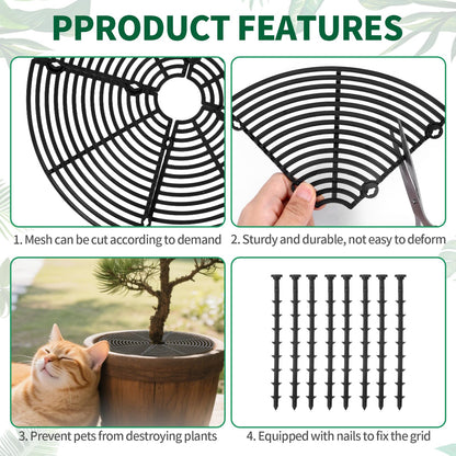 Qiuruoo 3 Pcs Plant Pot Cover, Plant Covers from Animals, Cuttable 11.8 Inch Soil Protectors, Keeps Cats, Animals Out, for Indoors Outdoors(Black)